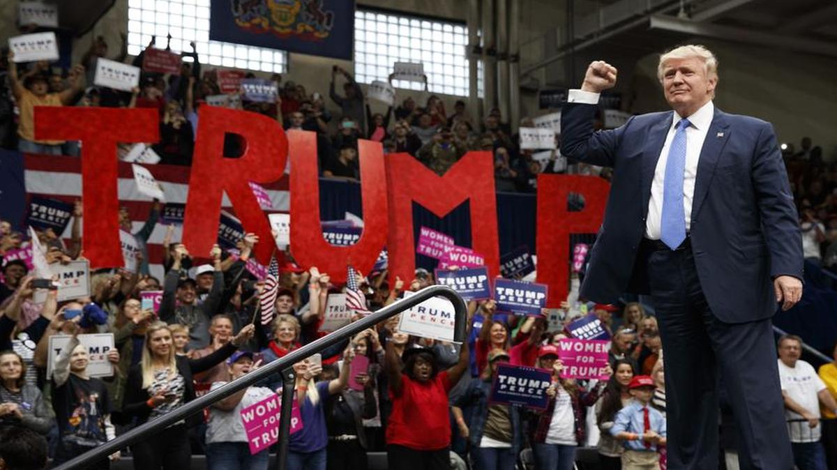 Republican presidential candidate Donald Trump arrives to speak at a campaign rally, in Johnstown, Pa., in October.