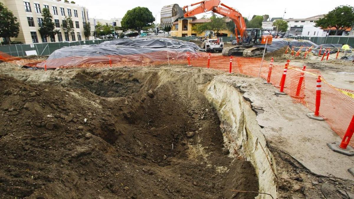 Work at the former Shell gas station site at Santa Rosa, Higuera and Monterey streets in February 2016.