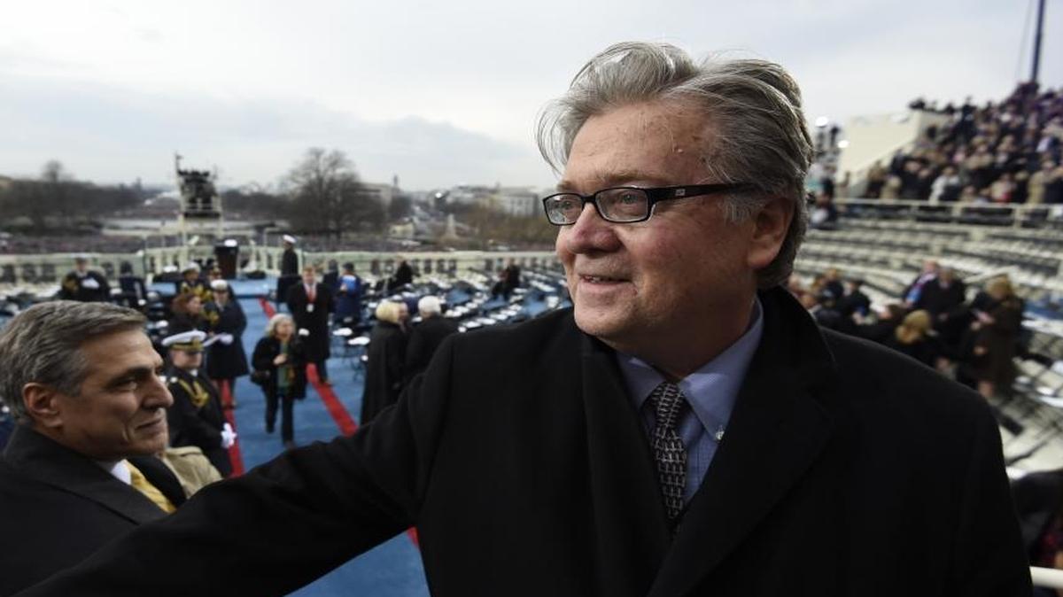 Stephen Bannon arrives on Capitol Hill in Washington on Jan. 20, 2017.