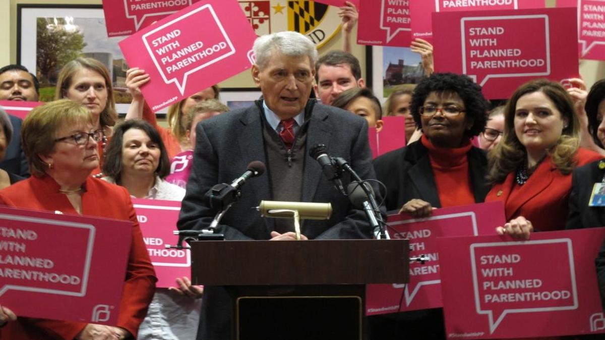 Maryland House Speaker Michael Busch speaks at a news conference in Annapolis, Maryland, on Wednesday, March 8, 2017, in support of legislation to continue funding for services provided by Planned Parenthood.