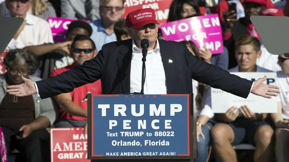 Republican presidential candidate Donald Trump speaks during a campaign stop in Orlando, Fla., Wednesday, .