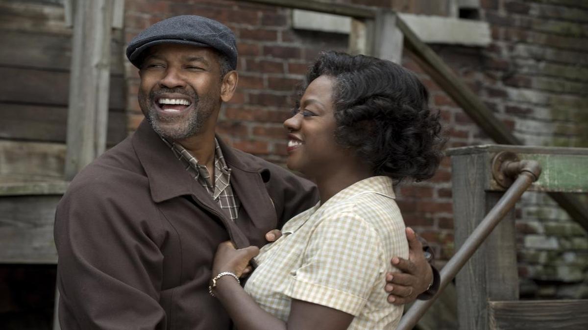This image released by Paramount Pictures shows Denzel Washington, left, and Viola Davis in a scene from, “Fences.”