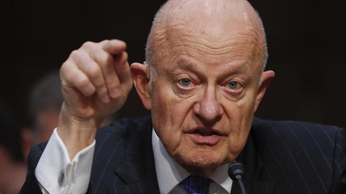 In this Monday, May 8, 2017, file photo, former National Intelligence Director James Clapper testifies on Capitol Hill in Washington, before the Senate Judiciary subcommittee on Crime and Terrorism hearing: "Russian Interference in the 2016 United States Election."