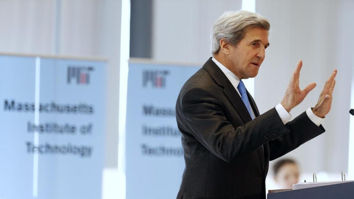 Secretary of State John Kerry speaks during a conference on climate change and innovation in clean energy at the Massachusetts Institute of Technology in Cambridge, Mass., Monday, Jan. 9, 2017.