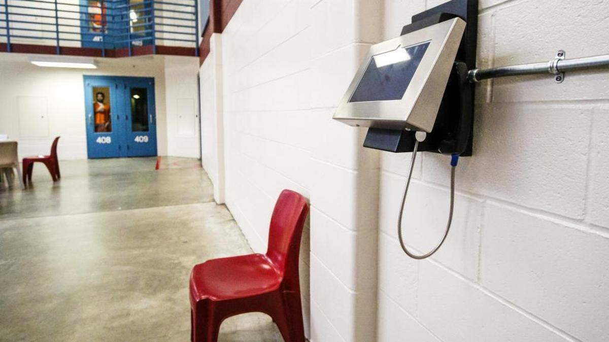 One of the new inmate video visitation systems hangs on a wall inside one of the inmate common areas at the San Luis Obispo County Jail. The video system that launched last week has been about two years in the making in San Luis Obispo County, where changes in state law have substantially increased the jail’s inmate population.