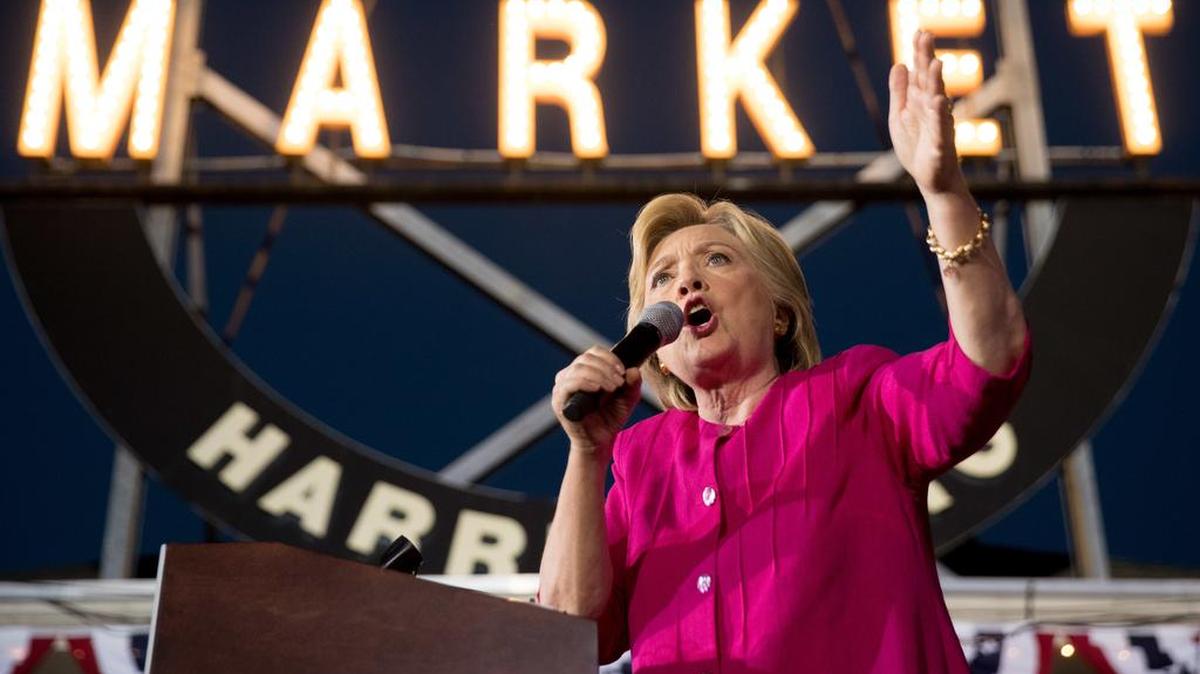 Democratic presidential candidate Hillary Clinton speaks Friday during a rally at Broad Street Market in Harrisburg, Pennsylvania.