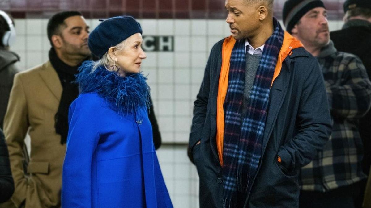 This image released by Warner Bros. Pictures shows Will Smith, right, and Helen Mirren in a scene from “Collateral Beauty.”