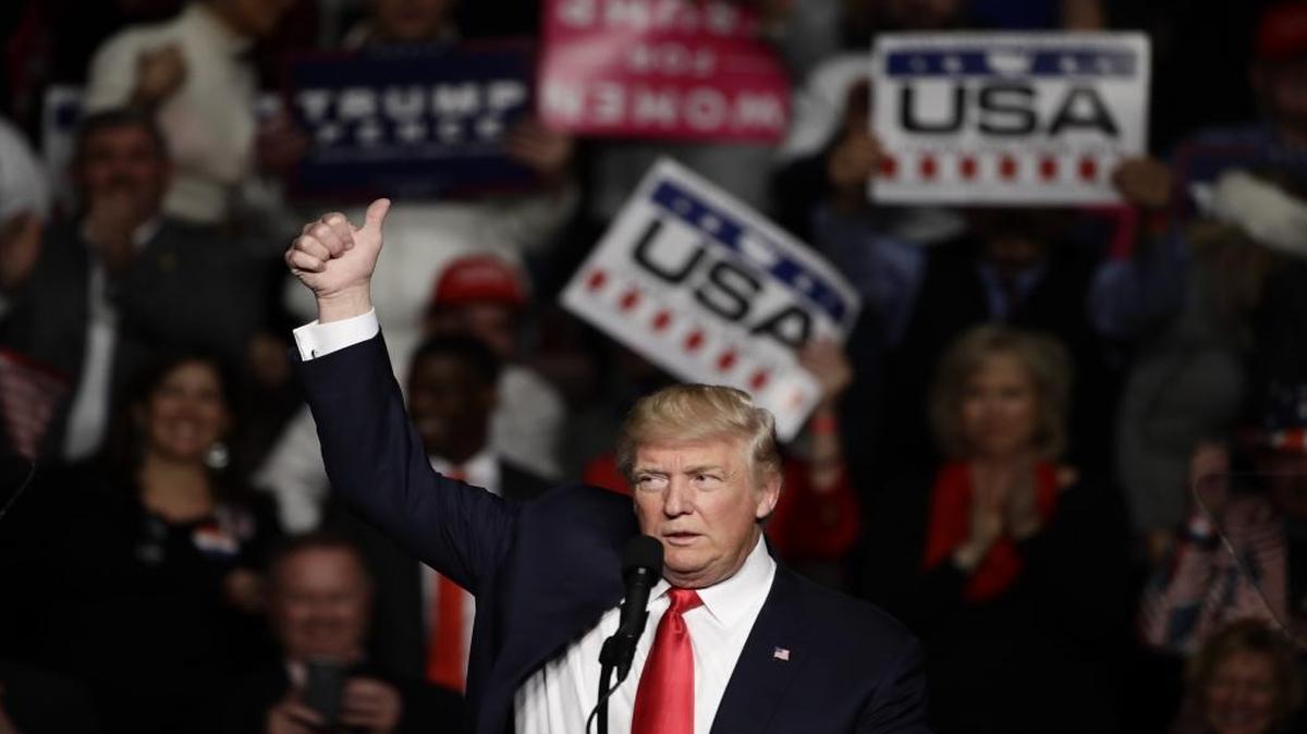 President-elect Donald Trump speaks during a rally at the Giant Center, Thursday, Dec. 15, 2016, in Hershey, Pa.