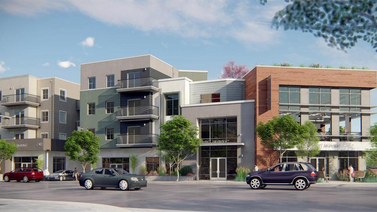 An artist’s rendering shows a proposed mixed-use development project at 790 E. Foothill Blvd. in San Luis Obispo.