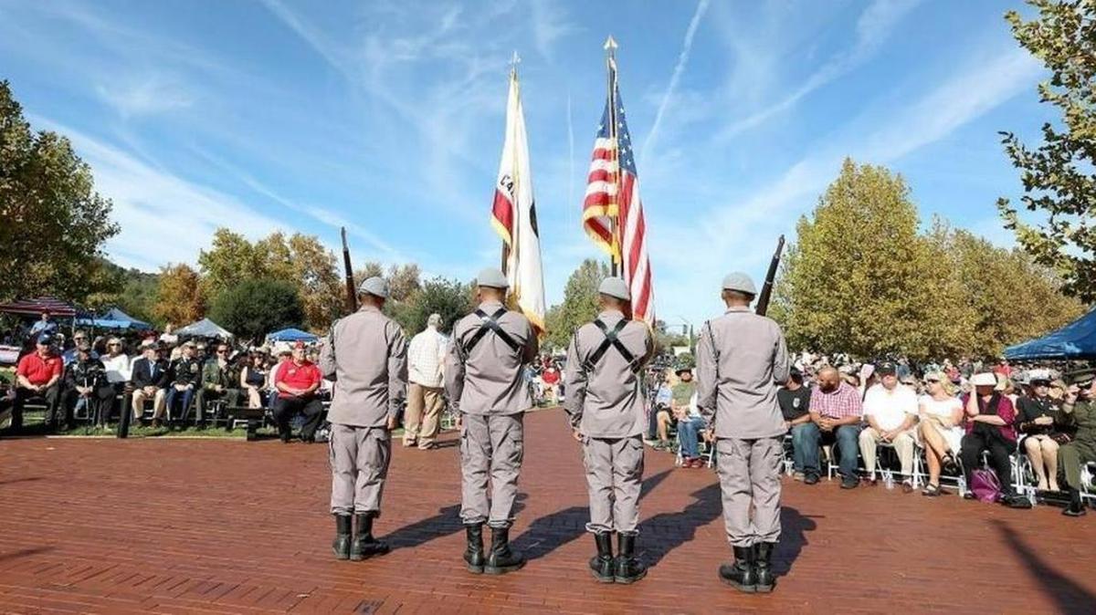 Grizzly Academy cadets present the colors at a Veterans Day ceremony at Faces of Freedom Veterans Memorial in Atascadero in 2016.