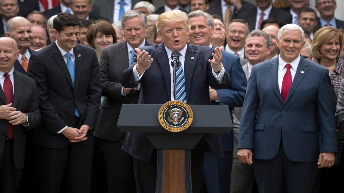 President Donald Trump speaks in the Rose Garden of the White House after House Republicans passed their health care bill, in Washington, D.C., on May 4, 2017.