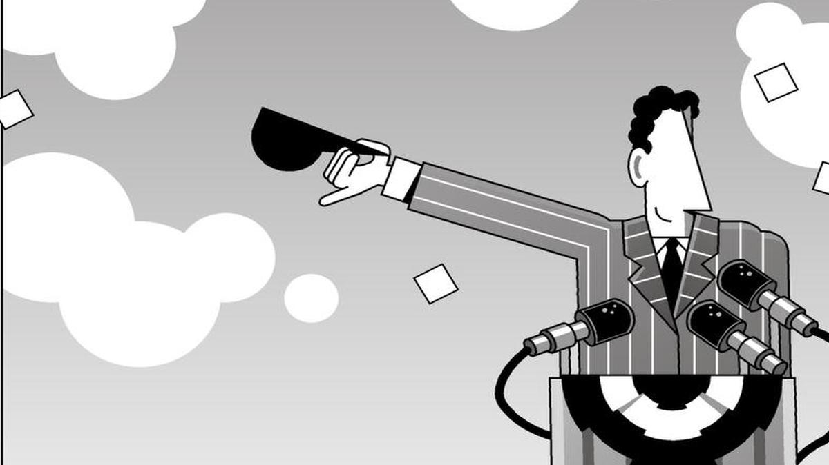 A politician at podium.