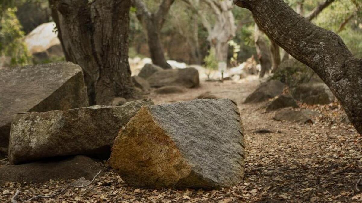 The watermelon painted rock along the Bishop Peak trail near Highland Drive has been sand blasted and returned to its former natural look.
