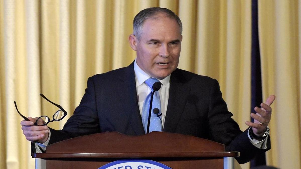 Scott Pruitt, head of the Environmental Protection Agency, speaks to employees of the EPA in Washington, D.C., in February.