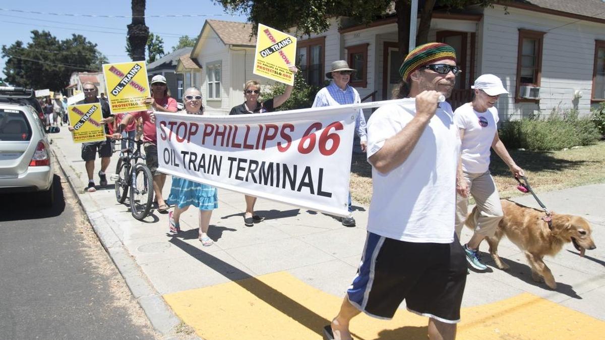 A protest against the approval of oil trains coming through San Luis Obispo County was held at Mitchell Park in San Luis Obispo, Saturday July 9, 2016.