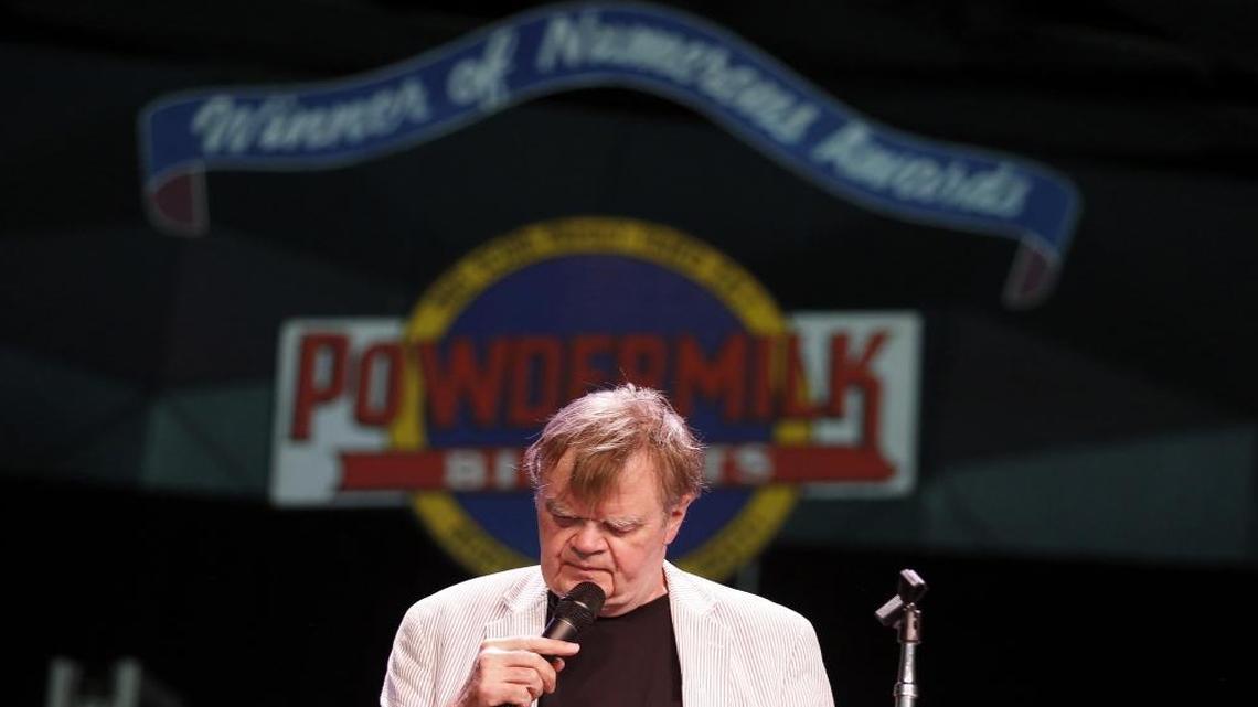 “A Prairie Home Companion” host Garrison Keillor rehearses with the band at Tanglewood in Lenox, Mass., the night before one of his final shows before retiring. Friday, June 24, 2016.