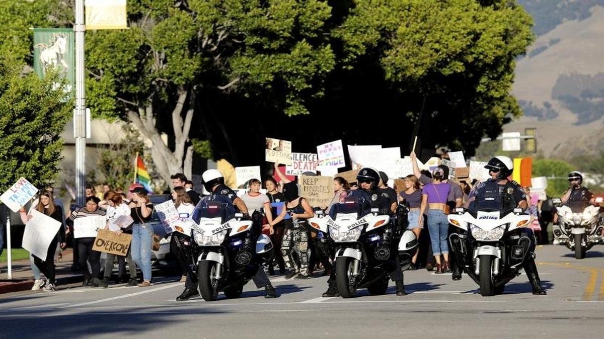 Hundreds of people marched in protest of Donald Trump's election to the presidency in downtown San Luis Obispo in November.