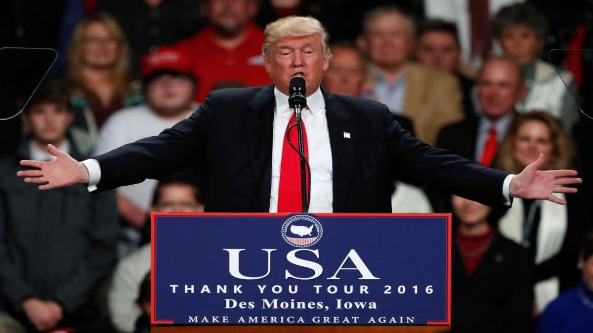 President-elect Donald Trump speaks to supporters during a rally Dec. 8 in Des Moines, Iowa.