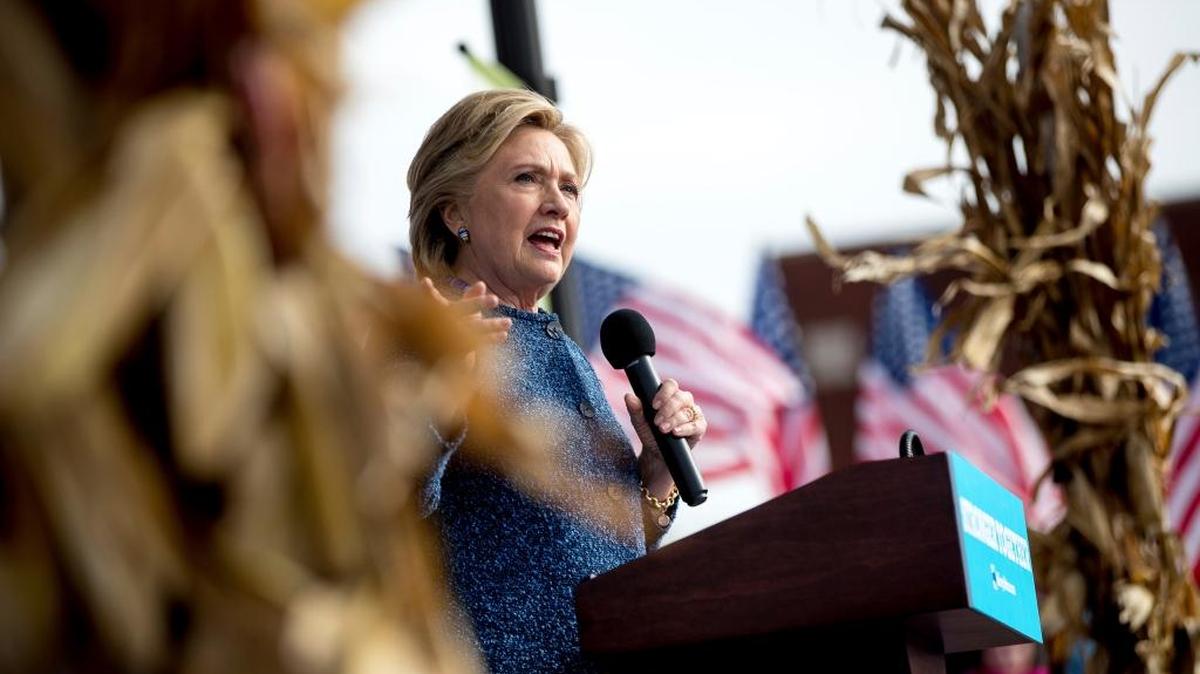 Hillary Clinton speaks Friday at a rally at NewBo City Market in Cedar Rapids, Iowa.