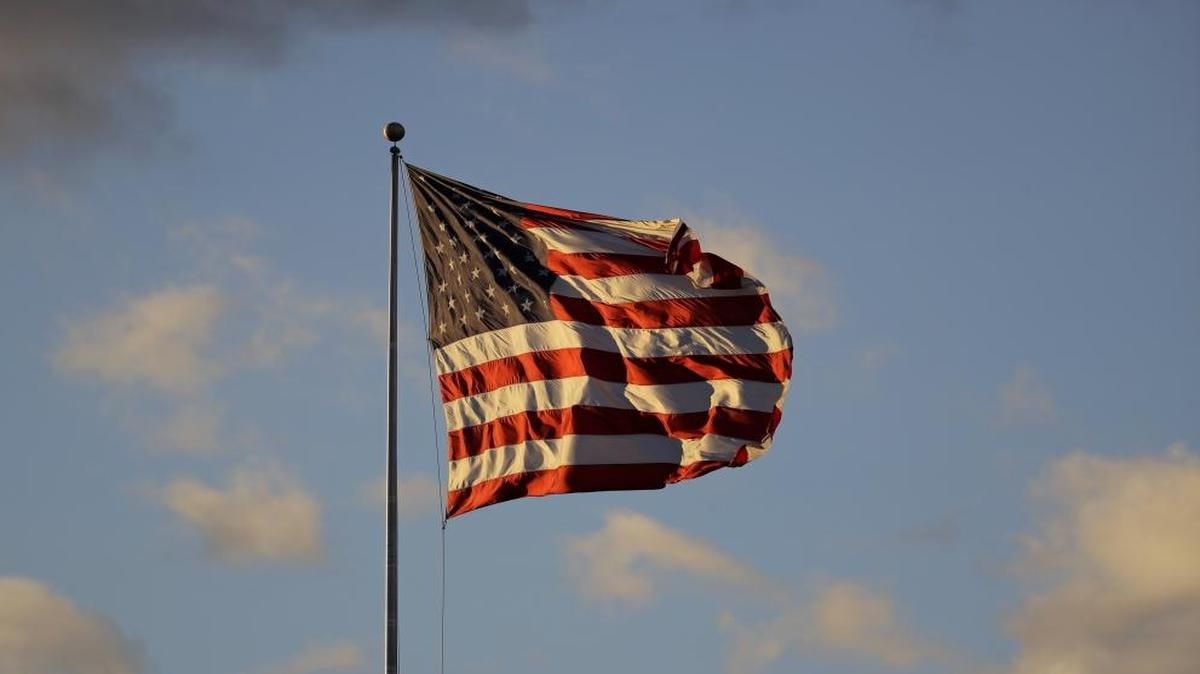 The American flag waves.