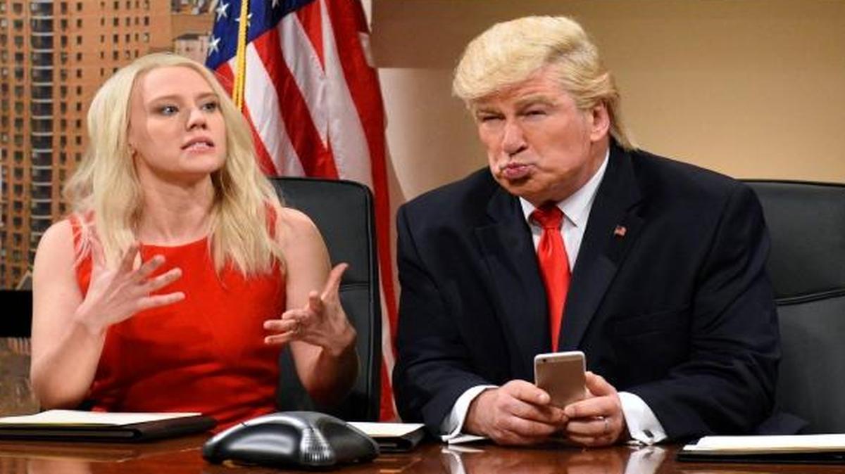 Kate McKinnon as Kellyanne Conway, left, and Alec Baldwin as President-elect Donald Trump during “Saturday Night Live,” in New York on a Dec. 3 airing of the show.