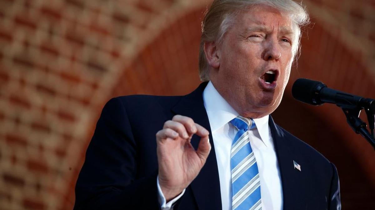 Donald Trump speaks during a campaign rally at Regent University in Virginia Beach, Va.