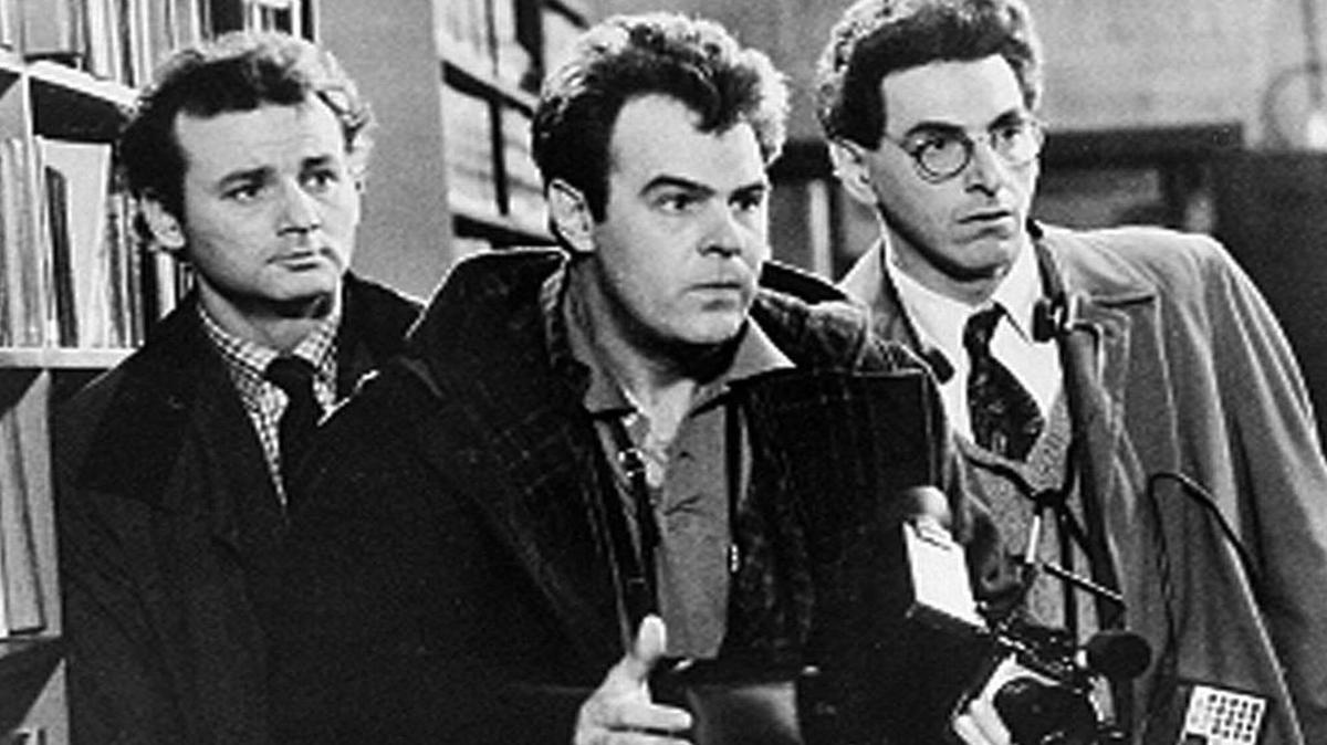 Bill Murray, Dan Aykroyd, center, and Harold Ramis, right, appear in a scene from the 1984 movie “Ghostbusters.”