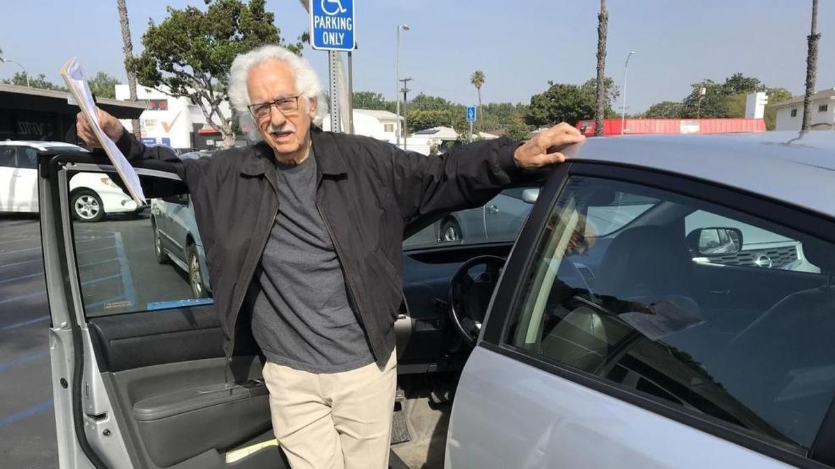 Richard Abcarian, 89, embarks on the first of four attempts to take his driver’s test at the Culver City DMV.