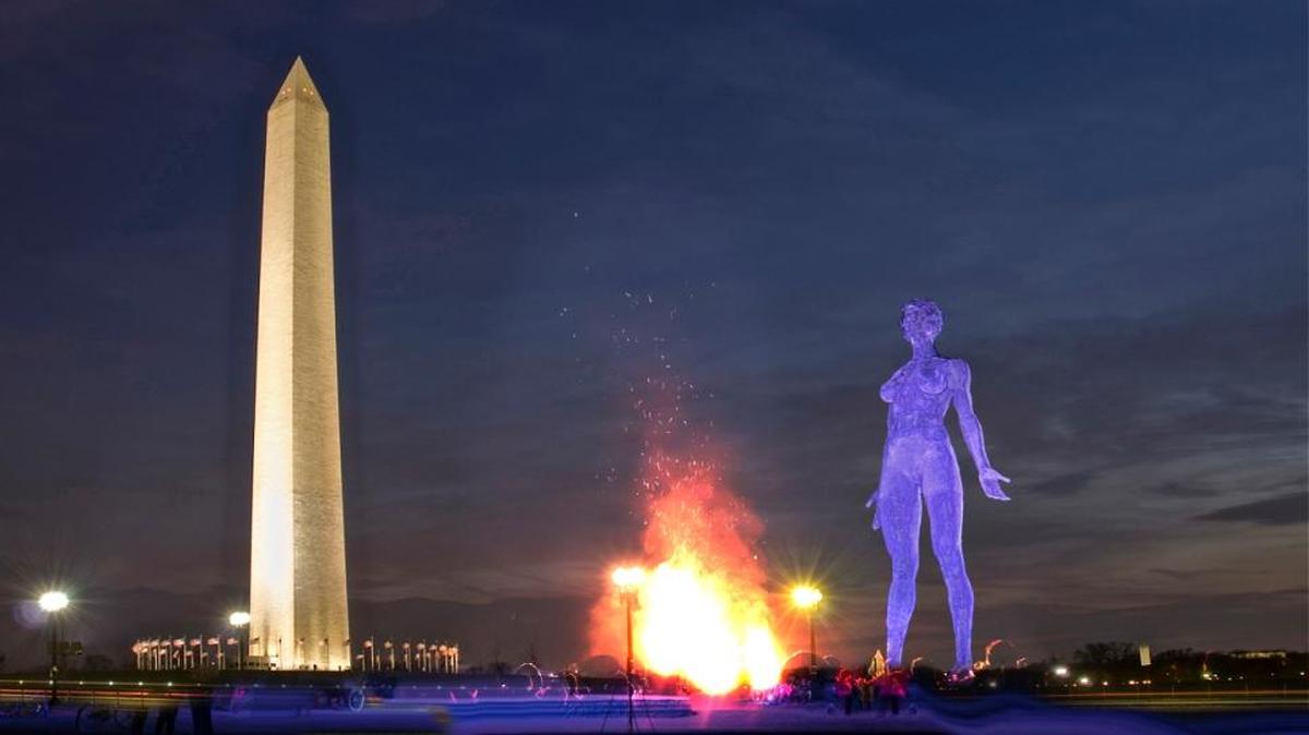 Rendering previewing R-Evolution at Catharsis on the Mall featuring a work by Artist Marco Cochrane.