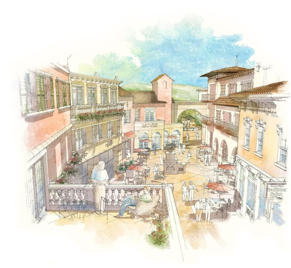 A rendering of the proposed Villaggio retirement community in San Luis Obispo.