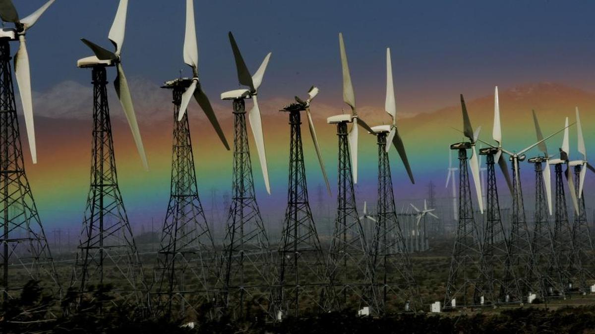 Community Energy Choice programs typically get much of their power from clean energy sources, such as wind and solar. This 2008 file photo shows an array of wind turbines near Palm Springs.