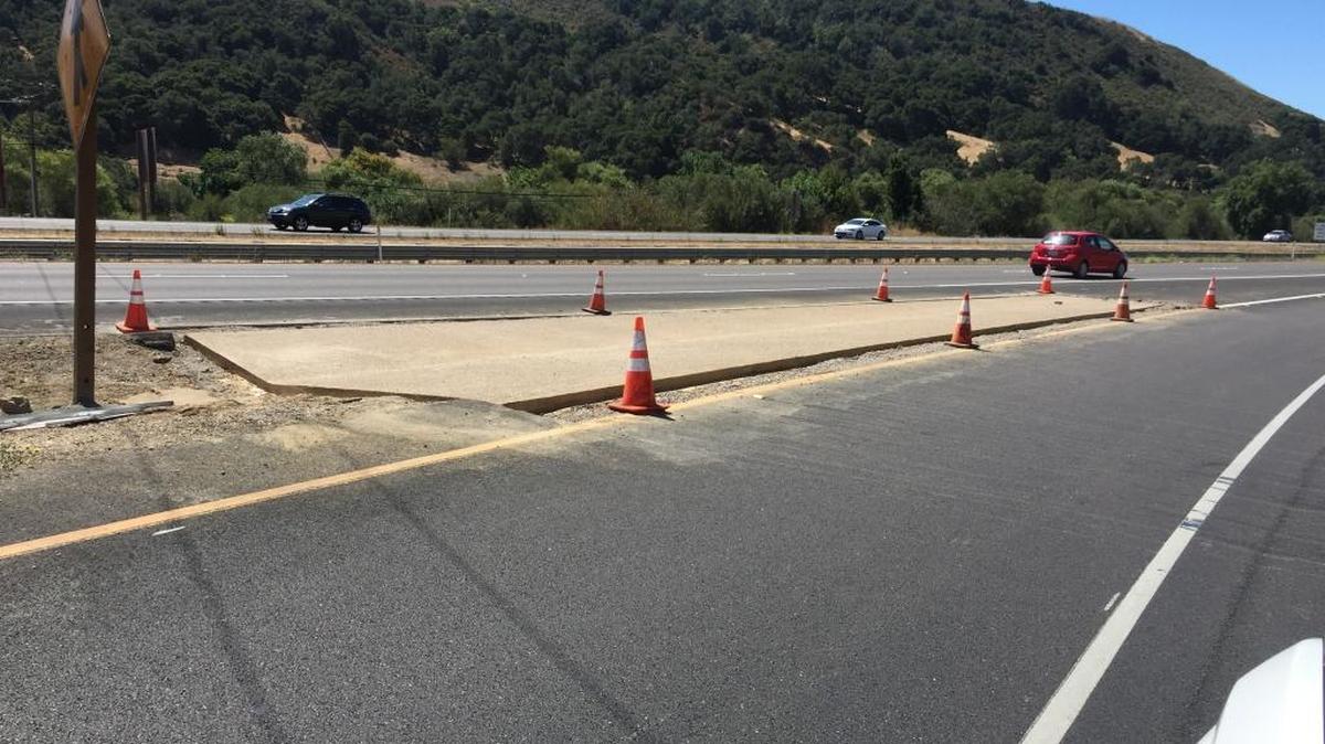 A gore tip on Highway 101 at South Higuera Street onramp in San Luis Obispo.