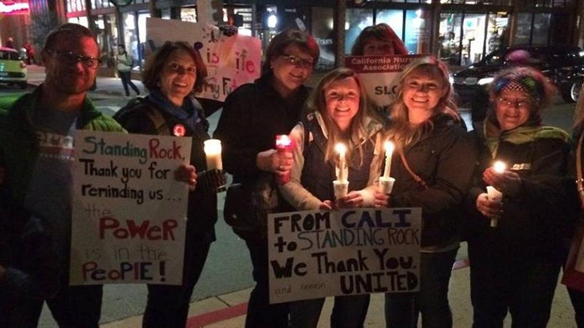 Members of the California Nurses Association held a vigil in downtown San Luis Obispo in opposition to the Dakota Access Pipeline.
