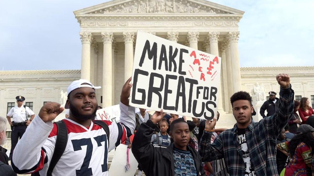 High school students protest President-elect Donald Trump outside the U.S. Supreme Court building in Washington on Nov. 15. It’s essential that Congress and federal courts do their constitutional duty under our checks and balances system.