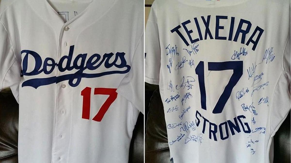 The Los Angeles Dodgers sent the family of Ryan Teixeira a jersey Monday to honor the Arroyo Grande High School graduate and former baseball standout.