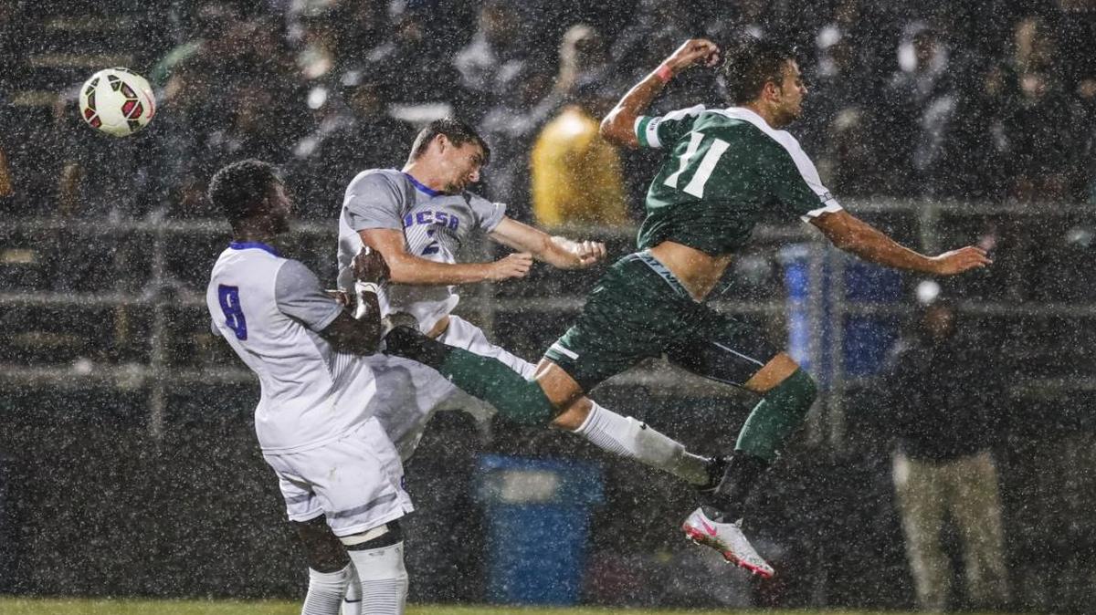 Cal Poly’s annual Blue-Green rivalry game against UCSB was played during sometimes-rainy conditions Saturday.