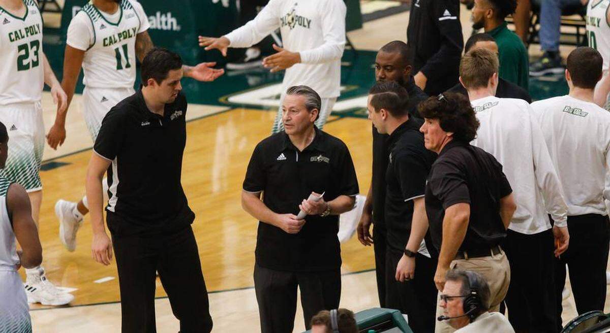 Coach Joe Callero during a timeout Thursday in a home game against UC Irvine.