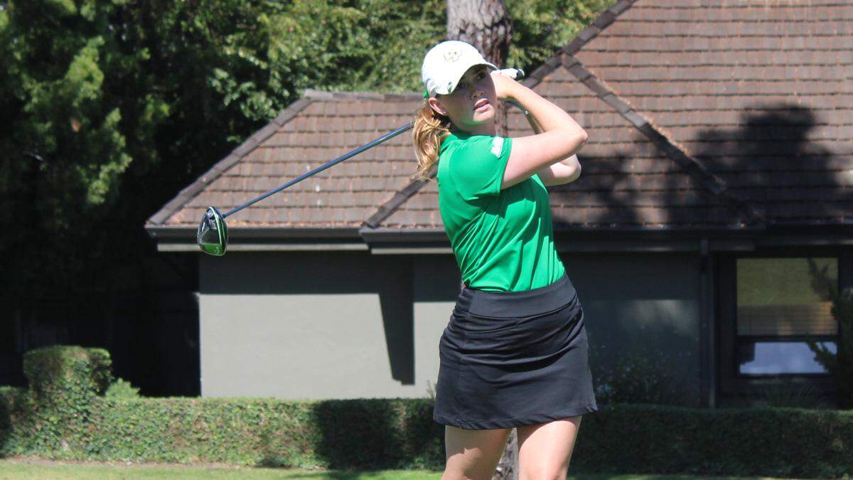 Cal Poly golfer Caroline Cantlay follows through on a swing.