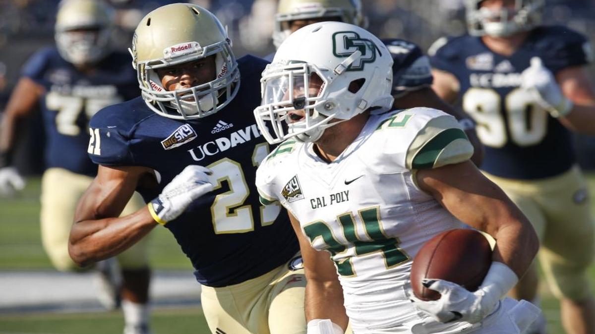 Cal Poly running back Kori Garcia (24) rushed for a season-high 141 yards last week at Portland State. The Mustangs return home at 6:05 p.m. Saturday to host rival UC Davis inside Alex G. Spanos Stadium.