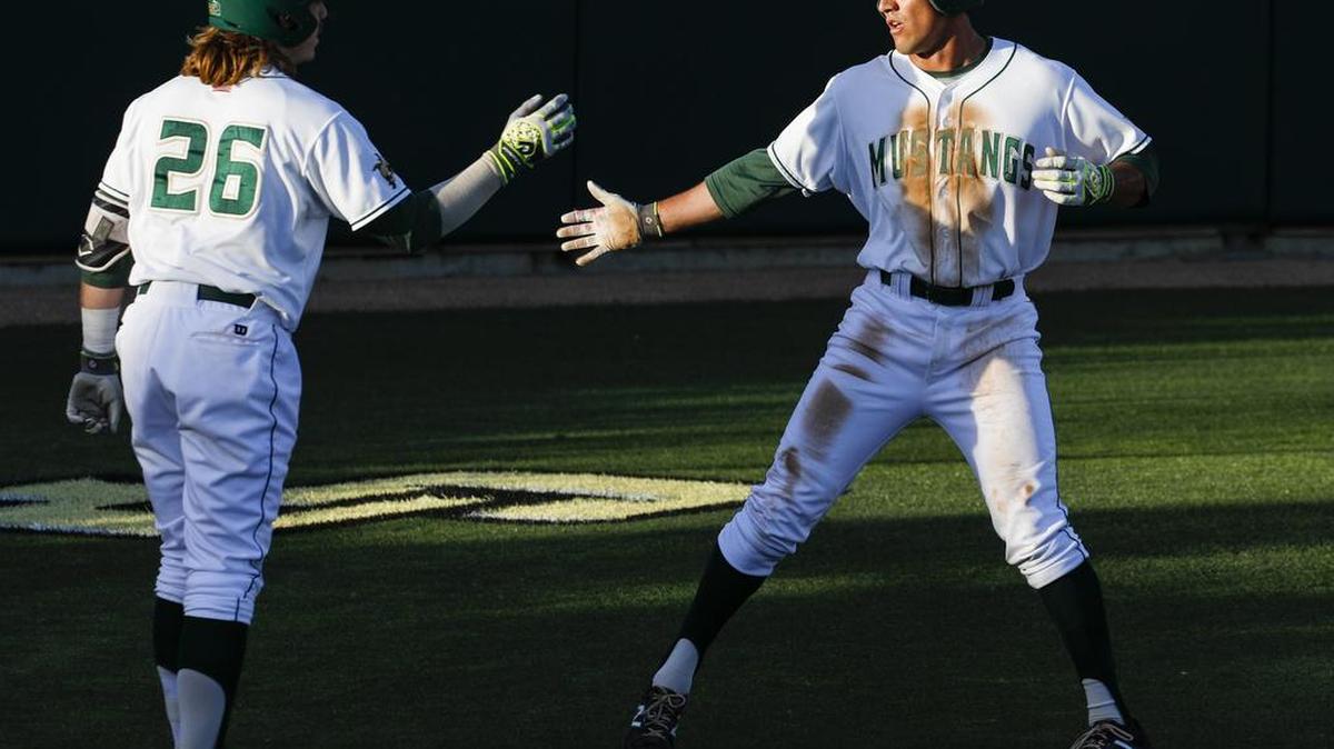 Catcher Nick Meyer (26) hit a walk-off single in the bottom of the ninth inning and Cal Poly secured a 3-2 victory against Nebraska in a nonconference baseball game Friday at Baggett Stadium