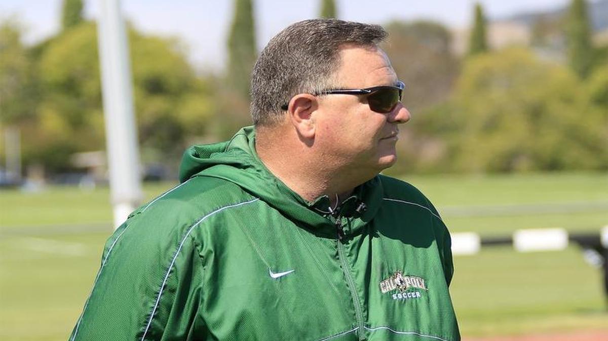 Second-year Cal Poly head coach Steve Sampson looks on during the Mustangs practice earlier this week.