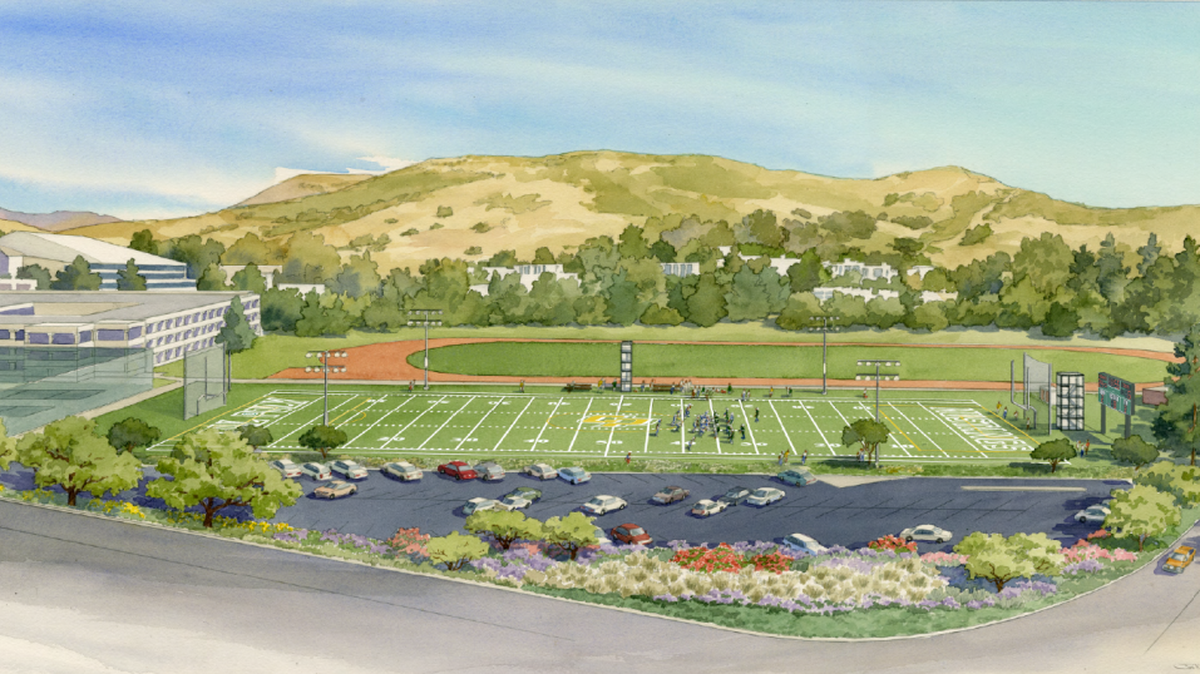 A rendering of Cal Poly’s new Doerr Family Field, where construction is expected to begin by the summer.