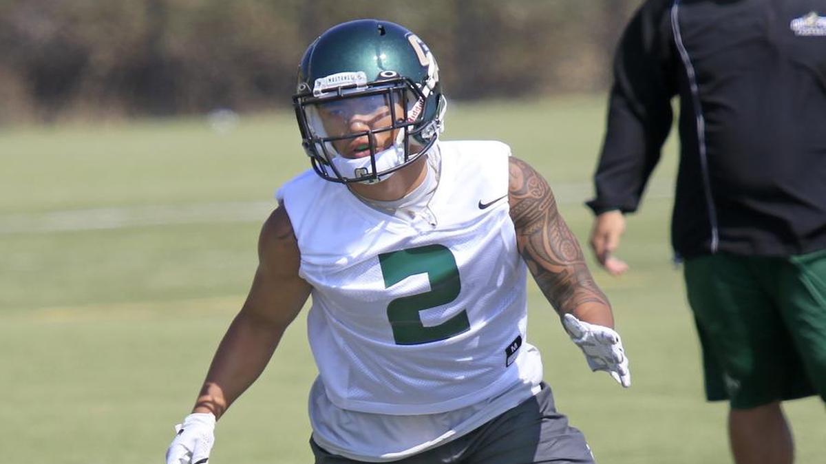 Cal Poly defensive back Jerek Rosales drops back during the Mustangs’ practice Saturday afternoon.