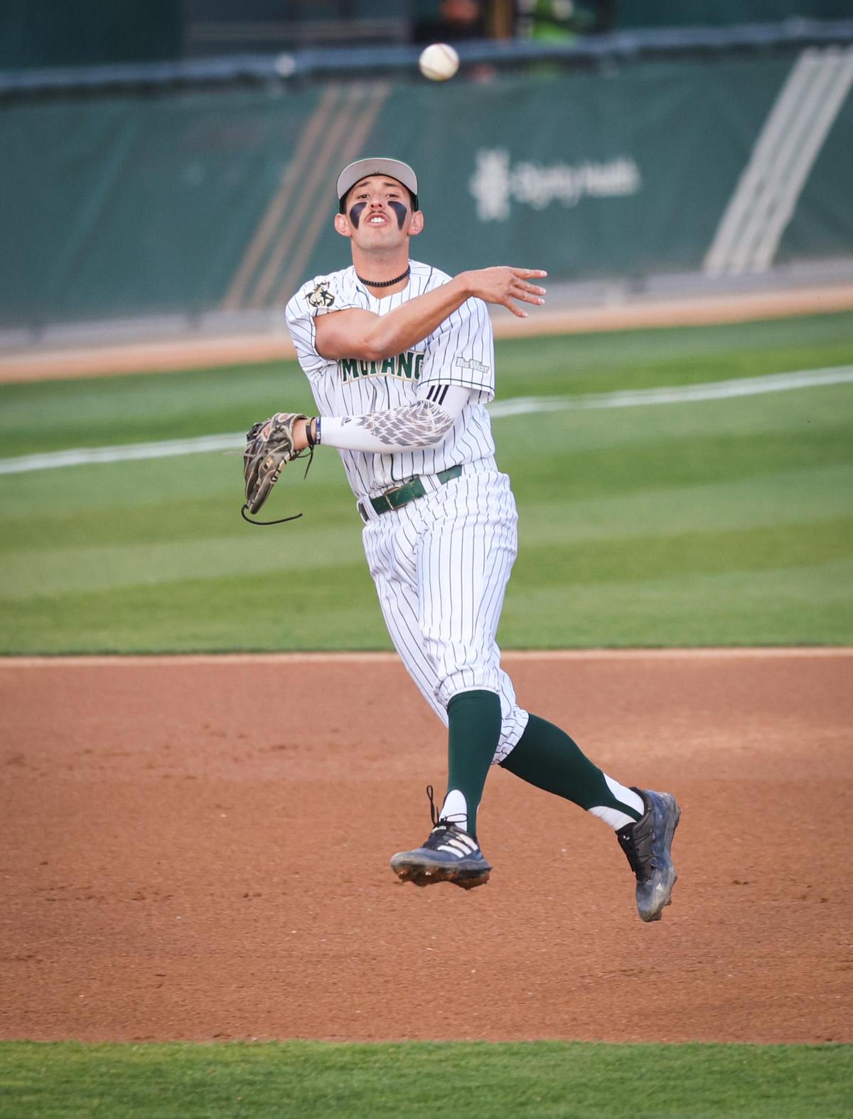 Brooks Lee throws out a runner from shortstop. Cal Poly comes from behind to win over CSUN 6-4 during the Big West Conference opener March, 18, 2022.
