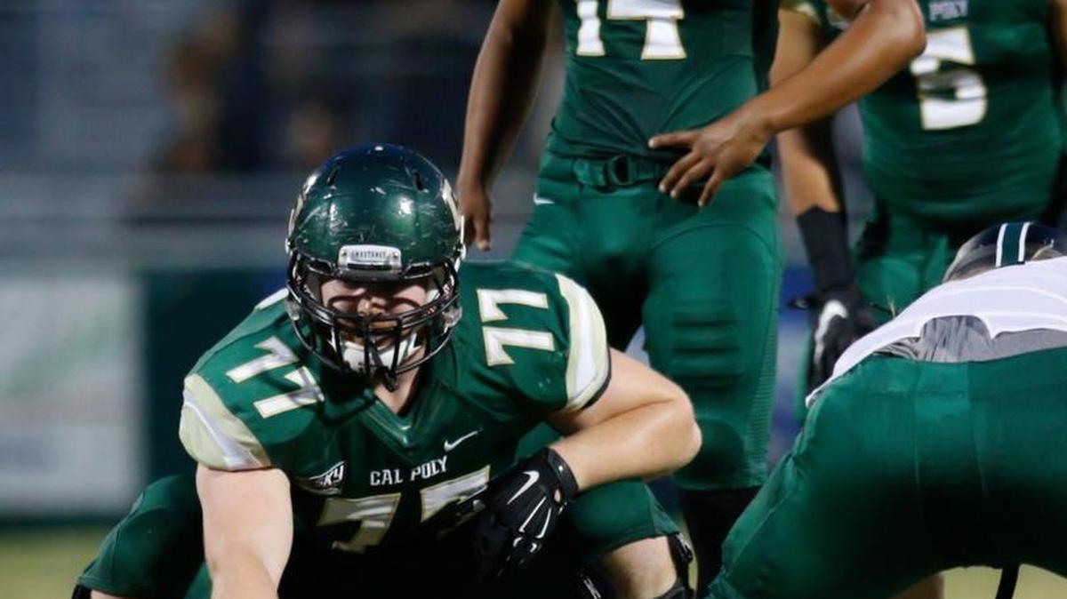 Cal Poly center Stephen Sippel (77) has helped the Mustangs rush for more than 409 yards per game this season.