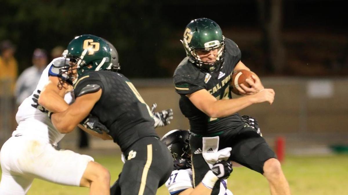 Cal Poly redshirt freshman quarterback Jake Jeffrey runs the ball against Weber State at Alex G. Spanos Stadium on Saturday, October 21, 2017, in San Luis Obispo.
