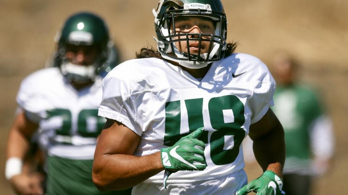 Cal Poly senior linebacker Josh Letuligasenoa was an all-conference performer two years ago and is expected to be one of the Mustangs’ top defenders in 2016.