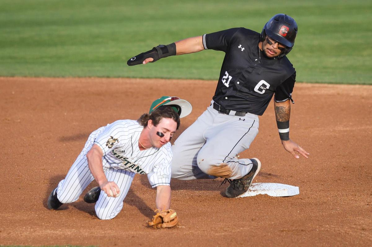 Gabe Gonzalez was ruled to have interfered withn second baseman Brett Borgogno and a double play was called. Cal Poly comes from behind to win over CSUN 6-4 during the Big West Conference opener March, 18, 2022.