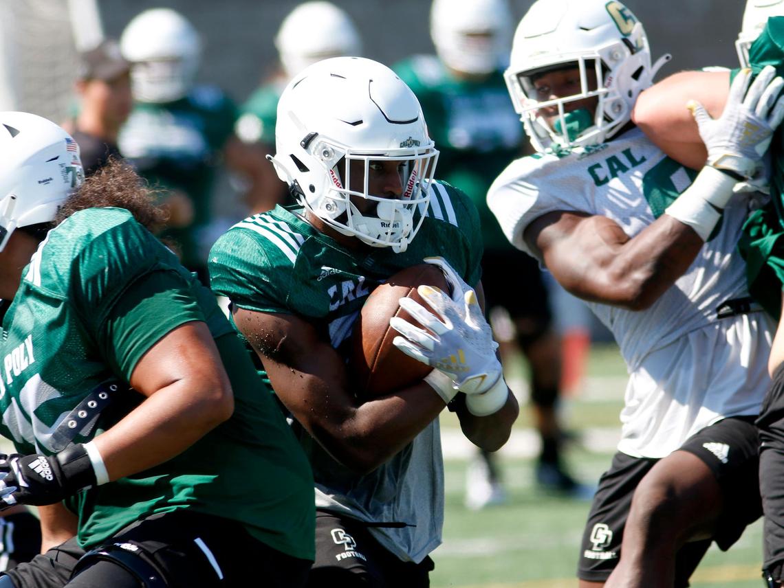 The Cal Poly Mustangs conduct football practice games in August.