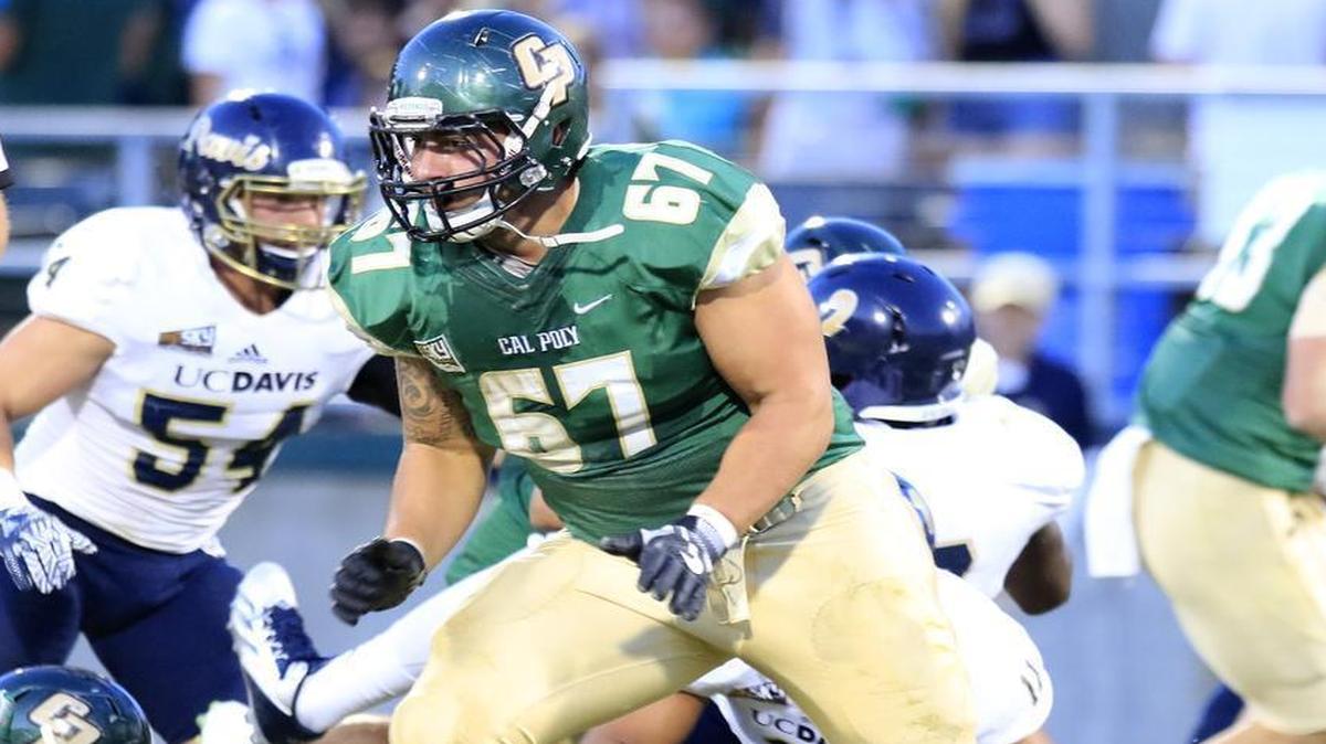 Cal Poly senior right tackle Nick Enriquez and the Mustangs’ offensive line have paved the way for another standout rushing season. Cal Poly goes to Sacramento State for a 6 p.m. contest Saturday.